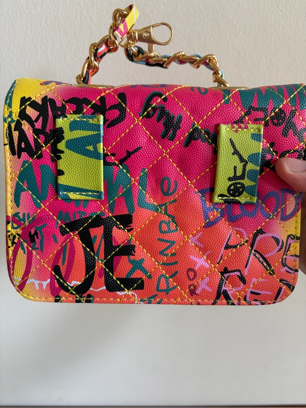 Vibrant Multicolor Graffiti Quilted Mini Crossbody Bag - Picture 2 of 2